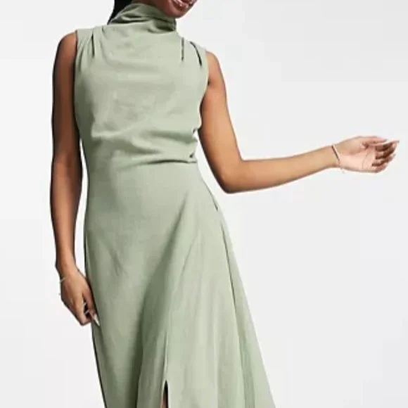 green emerald velvet dress Rent Asos Design Ruched Bandeau Washed Satin Maxi Dress With Tie Detail In  Green